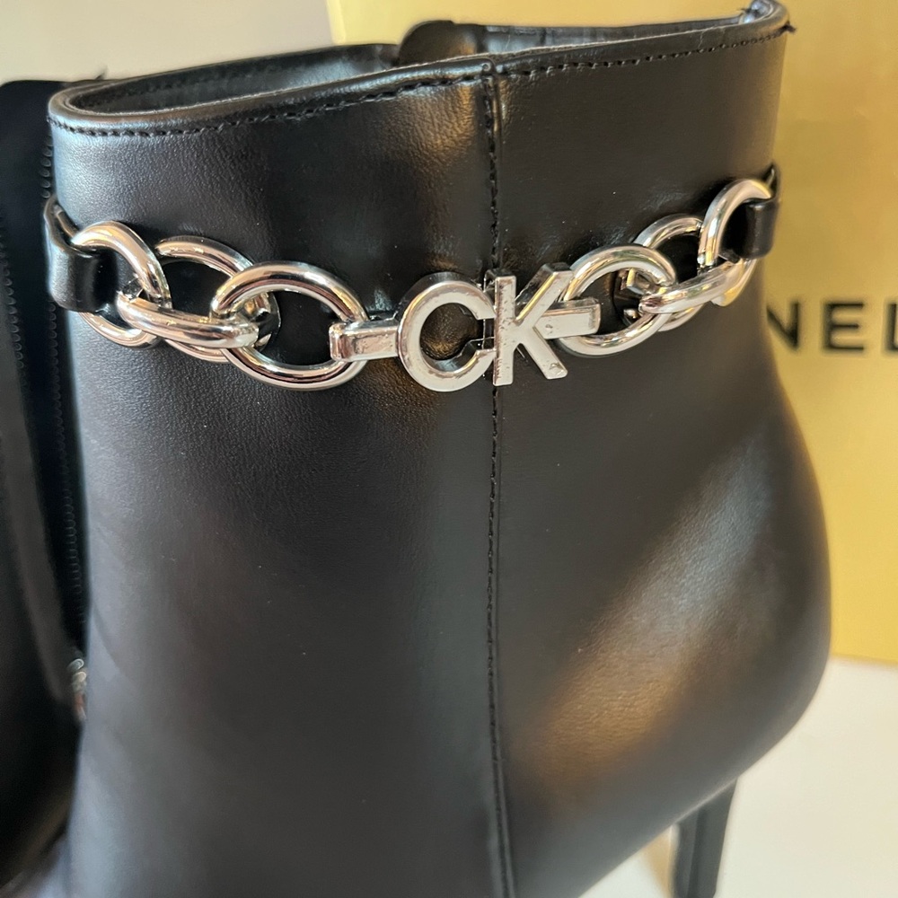 Calvin Klein Black Stiletto Heeled Boots with Luxurious Texture - Picture 2 of 6